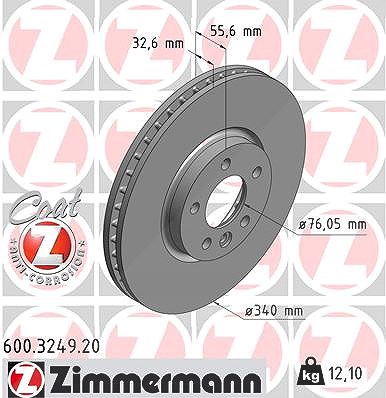 Zimmermann 1x Bremsscheibe Vorderachse Belüftet [Hersteller-Nr. 600.3249.20] für VW, Bentley