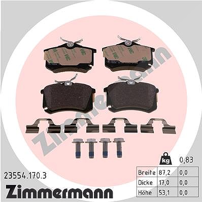 Zimmermann Bremsbelagsatz, Scheibenbremse [Hersteller-Nr. 23554.170.3] für VW, Peugeot, Ds, Skoda, Renault, Citroën, Seat, Audi