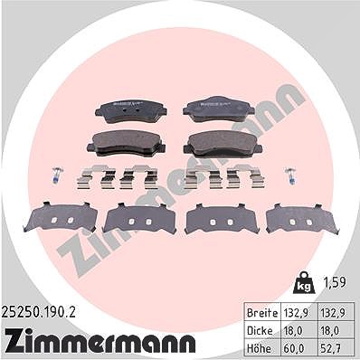 Zimmermann Bremsbelagsatz, Scheibenbremse [Hersteller-Nr. 25250.190.2] für Citroën, Peugeot