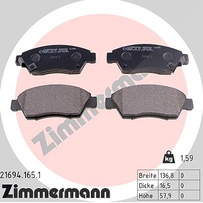 Zimmermann Bremsbelagsatz, Scheibenbremse [Hersteller-Nr. 21694.165.1] für Honda