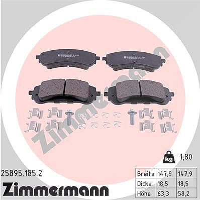 Zimmermann Bremsbelagsatz, Scheibenbremse [Hersteller-Nr. 25895.185.2] für Vauxhall, Citroën, Peugeot, Opel