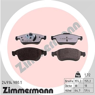 Zimmermann Bremsbelagsatz, Scheibenbremse [Hersteller-Nr. 24914.980.1] für Mitsubishi, Dacia, Nissan, Renault