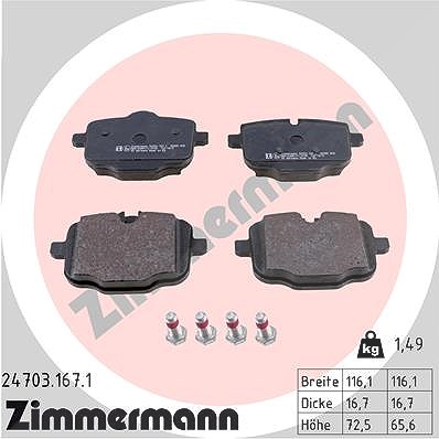 Zimmermann Bremsbelagsatz, Scheibenbremse [Hersteller-Nr. 24703.167.1] für BMW