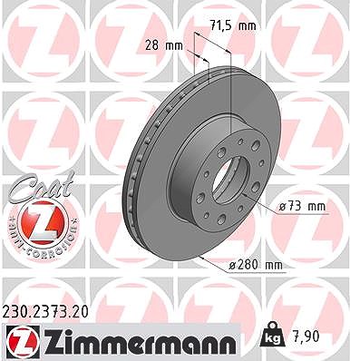 Zimmermann Bremsscheibe Vorderachse Belüftet [Hersteller-Nr. 230.2373.20] für Fiat, Citroën, Peugeot