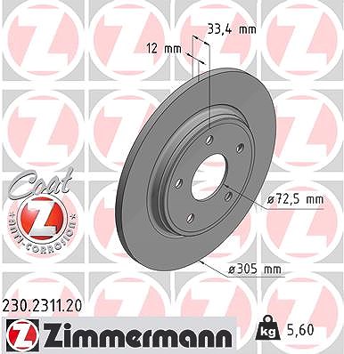 Zimmermann Bremsscheibe [Hersteller-Nr. 230.2311.20] für Fiat, Chrysler, Dodge, VW