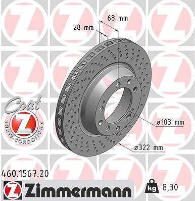 Zimmermann 1x Bremsscheibe Hinterachse Rechts [Hersteller-Nr. 460.1567.20] für Porsche