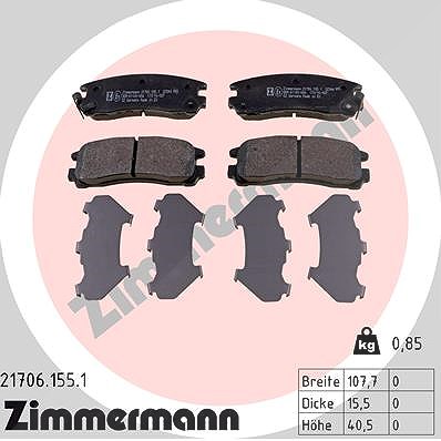 Zimmermann Bremsbelagsatz, Scheibenbremse [Hersteller-Nr. 21706.155.1] für Hyundai, Mitsubishi