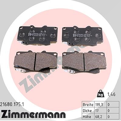Zimmermann Bremsbelagsatz, Scheibenbremse [Hersteller-Nr. 21680.175.1] für Toyota