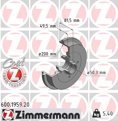 Zimmermann Bremstrommel [Hersteller-Nr. 600.1959.20] für Audi, Seat, VW