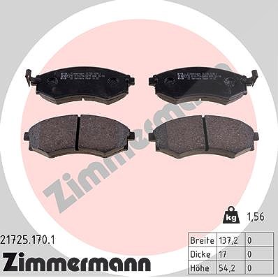 Zimmermann Bremsbelagsatz, Scheibenbremse [Hersteller-Nr. 21725.170.1] für Hyundai, Daewoo, Ssangyong, Kia, Mitsubishi
