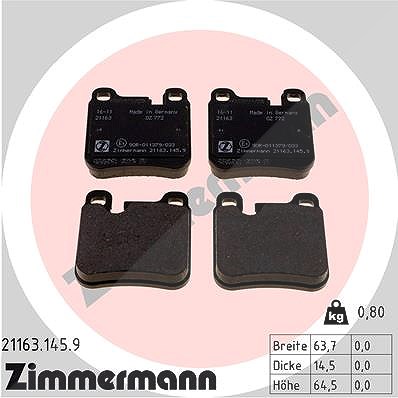 Zimmermann Bremsbelagsatz, Scheibenbremse [Hersteller-Nr. 21163.145.9] für Porsche