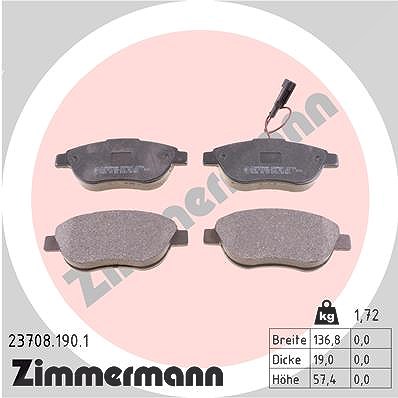 Zimmermann Bremsbelagsatz, Scheibenbremse [Hersteller-Nr. 23708.190.1] für Lancia, Peugeot, Abarth, Opel, Citroën, Fiat