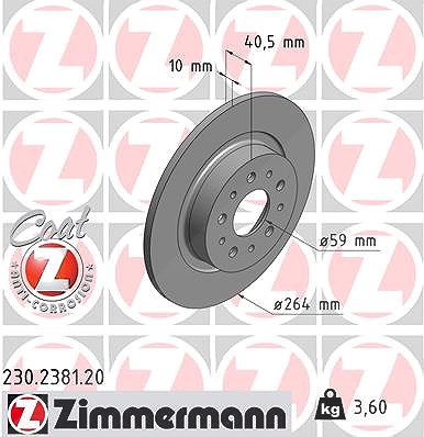 Zimmermann Bremsscheibe Hinterachse Voll [Hersteller-Nr. 230.2381.20] für Fiat