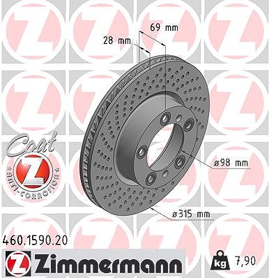 Zimmermann 1x Bremsscheibe Vorderachse Rechts [Hersteller-Nr. 460.1590.20] für Porsche