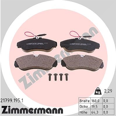 Zimmermann Bremsbelagsatz, Scheibenbremse [Hersteller-Nr. 21799.195.1] für Fiat, Peugeot, Citroën