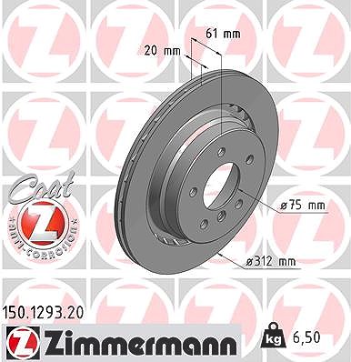 Zimmermann 1x Bremsscheibe Hinterachse Rechts [Hersteller-Nr. 150.1293.20] für Wiesmann, BMW