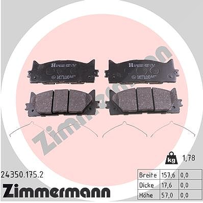 Zimmermann Bremsbelagsatz, Scheibenbremse [Hersteller-Nr. 24350.175.2] für Lexus, Toyota