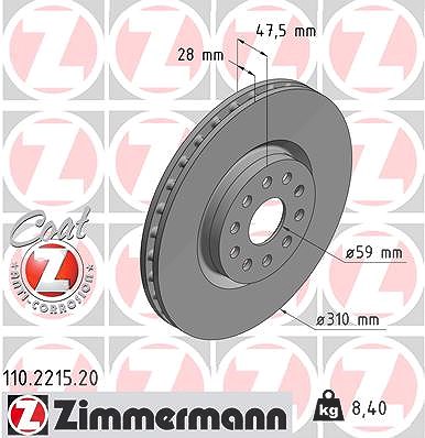 Zimmermann Bremsscheibe [Hersteller-Nr. 110.2215.20] für Alfa Romeo, Lancia