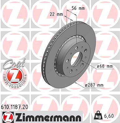 Zimmermann Bremsscheibe [Hersteller-Nr. 610.1187.20] für Volvo