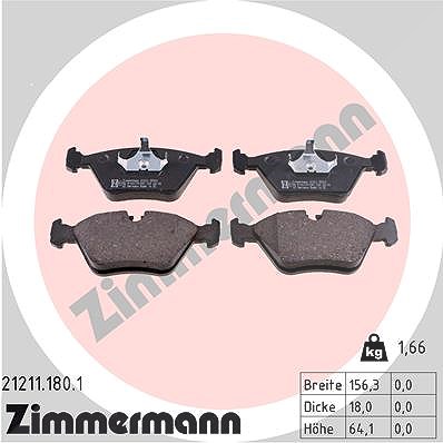 Zimmermann Bremsbelagsatz, Scheibenbremse [Hersteller-Nr. 21211.180.1] für Peugeot, Audi, Citroën