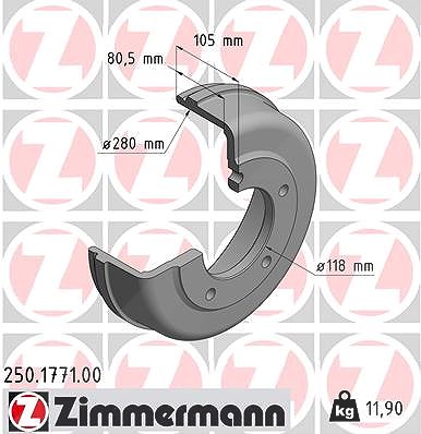 Zimmermann Bremstrommel [Hersteller-Nr. 250.1771.00] für Ford