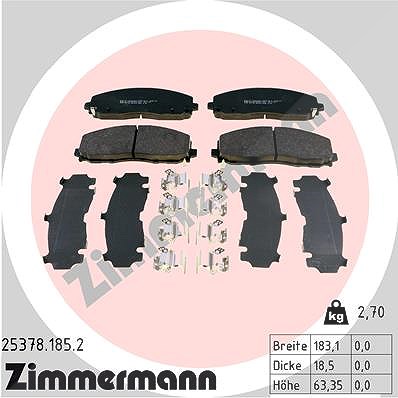 Zimmermann Bremsbelagsatz, Scheibenbremse [Hersteller-Nr. 25378.185.2] für Fiat, Dodge, VW, Lancia, Chrysler
