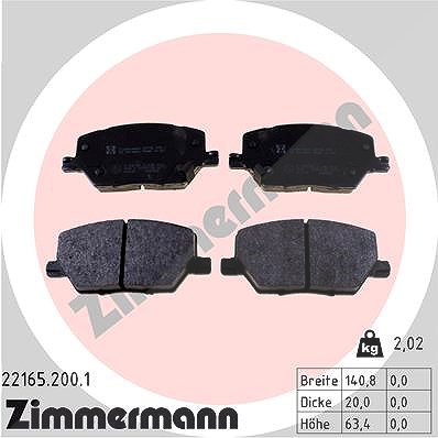 Zimmermann Bremsbelagsatz, Scheibenbremse [Hersteller-Nr. 22165.200.1] für Alfa Romeo, Jeep, Fiat