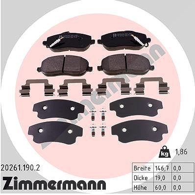 Zimmermann Bremsbelagsatz, Scheibenbremse [Hersteller-Nr. 20261.190.2] für Lancia, Peugeot, Citroën, Fiat