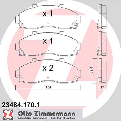 Zimmermann Bremsbelagsatz, Scheibenbremse [Hersteller-Nr. 23484.170.1] für Kia