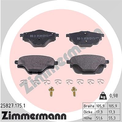 Zimmermann Bremsbeläge hinten (Satz) [Hersteller-Nr. 25827.175.1] für Opel, Peugeot, Ds, Vauxhall, Peugeot (df-psa), Citroën