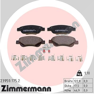 Zimmermann Bremsbelagsatz, Scheibenbremse [Hersteller-Nr. 23959.175.2] für Peugeot, Citroën, Toyota