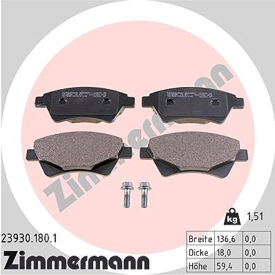 Zimmermann Bremsbelagsatz, Scheibenbremse [Hersteller-Nr. 23930.180.1] für Renault