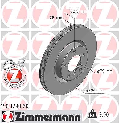 Zimmermann 1x Bremsscheibe Vorderachse Links [Hersteller-Nr. 150.1290.20] für BMW, Wiesmann
