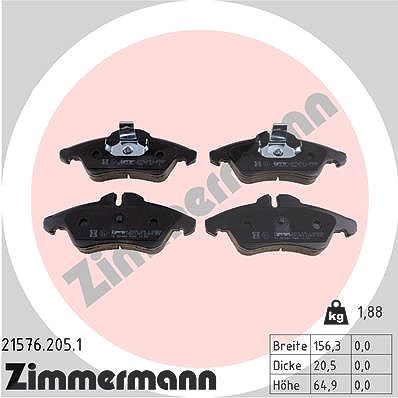 Zimmermann Bremsbelagsatz, Scheibenbremse [Hersteller-Nr. 21576.205.1] für VW, Mercedes-Benz