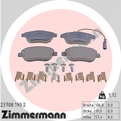 Zimmermann Bremsbelagsatz, Scheibenbremse [Hersteller-Nr. 23708.190.2] für Opel, Abarth, Fiat, Lancia, Peugeot, Citroën