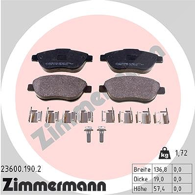 Zimmermann Bremsbelagsatz, Scheibenbremse [Hersteller-Nr. 23600.190.2] für Peugeot, Fiat, Lancia, Citroën