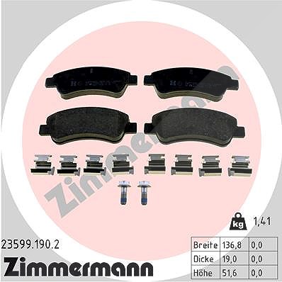 Zimmermann Bremsbelagsatz, Scheibenbremse [Hersteller-Nr. 23599.190.2] für Vauxhall, Opel, Peugeot, Citroën