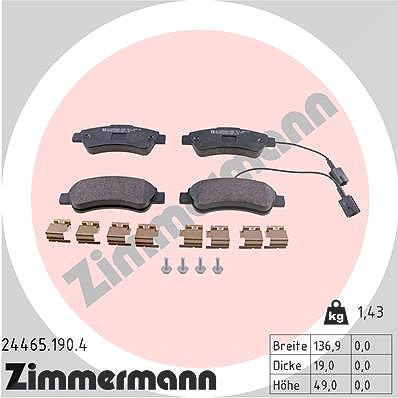 Zimmermann Bremsbelagsatz, Scheibenbremse [Hersteller-Nr. 24465.190.4] für Peugeot, Citroën, Fiat