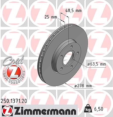 Zimmermann Bremsscheibe Vorderachse Belüftet [Hersteller-Nr. 250.1371.20] für Ford