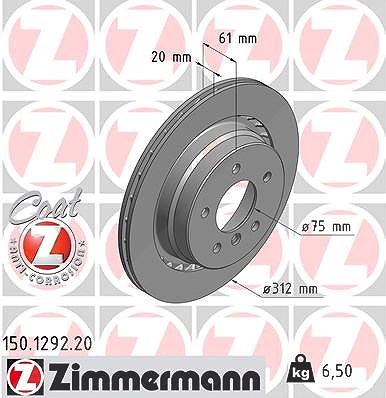 Zimmermann 1x Bremsscheibe Hinterachse Links [Hersteller-Nr. 150.1292.20] für Wiesmann, BMW