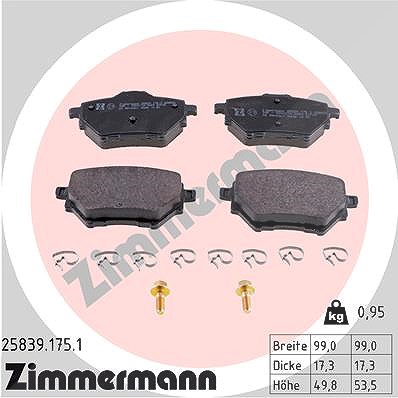Zimmermann Bremsbeläge hinten (Satz) [Hersteller-Nr. 25839.175.1] für Toyota, Citroën, Haval, Peugeot, Ds, Vauxhall, Xpeng, Opel