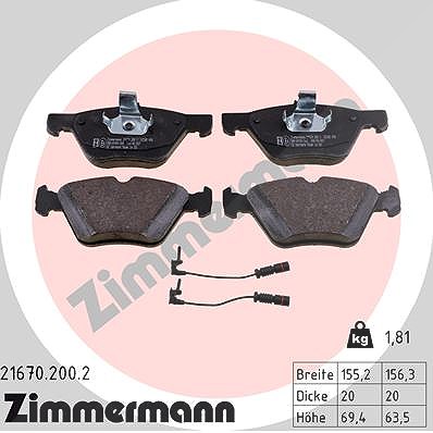 Zimmermann Bremsbelagsatz, Scheibenbremse [Hersteller-Nr. 21670.200.2] für Mercedes-Benz, Chrysler, Ssangyong