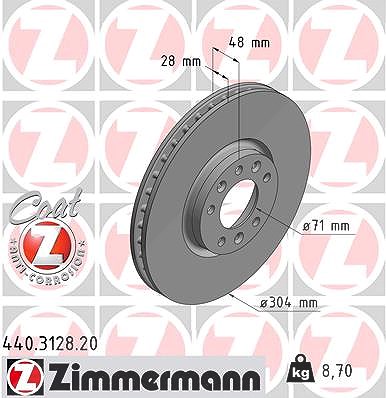Zimmermann Bremsscheibe Vorderachse belüftet [Hersteller-Nr. 440.3128.20] für Peugeot, Opel, Vauxhall, Ds, Fiat, Citroën