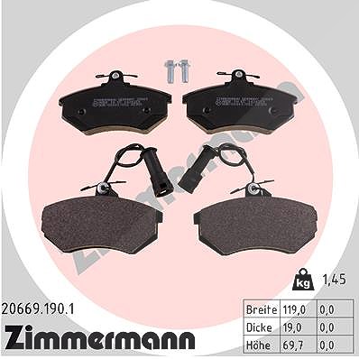 Zimmermann Bremsbelagsatz, Scheibenbremse [Hersteller-Nr. 20669.190.1] für Audi