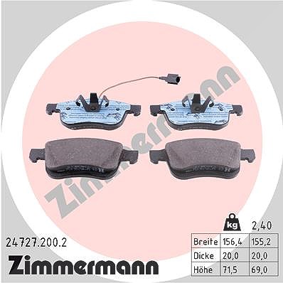 Zimmermann Bremsbeläge mit VWK vorne (Satz) [Hersteller-Nr. 24727.200.2] für Opel, Fiat