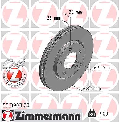 Zimmermann Bremsscheibe [Hersteller-Nr. 155.3903.20] für Chrysler