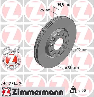 Zimmermann Bremsscheibe [Hersteller-Nr. 230.2314.20] für Jeep, Alfa Romeo, Fiat