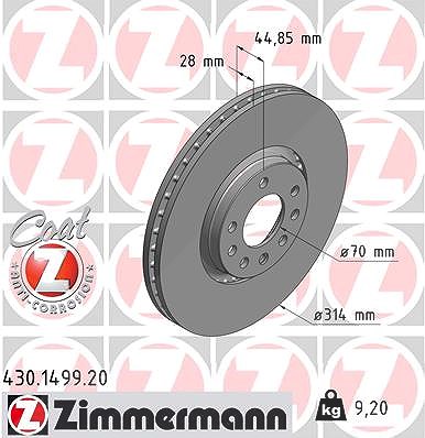 Zimmermann Bremsscheibe [Hersteller-Nr. 430.1499.20] für Vauxhall, Saab, Opel, Cadillac