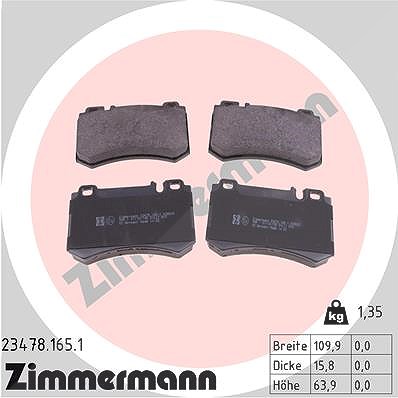 Zimmermann Bremsbelagsatz, Scheibenbremse [Hersteller-Nr. 23478.165.1] für Mercedes-Benz