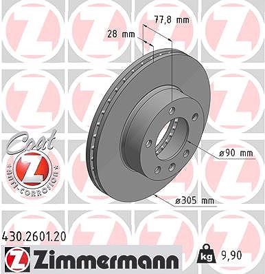 Zimmermann Bremsscheibe [Hersteller-Nr. 430.2601.20] für Vauxhall, Nissan, Opel, Renault